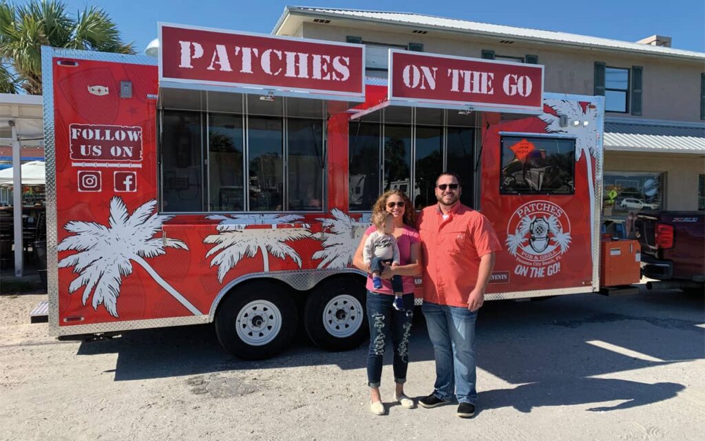 Panama City Food Truck Patches on the Go which offers Panama City burgers and wings.
